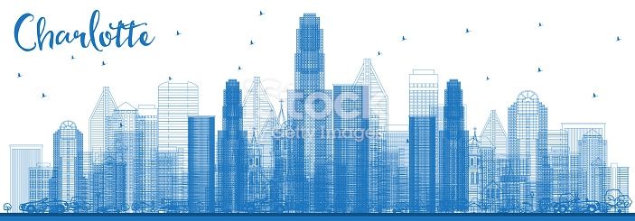 703x245 Outline Charlotte North Carolina Skyline With Blue Buildings