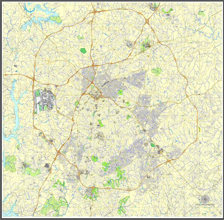773x759 Charlotte, Nc, Pdf Map City Plan Editable Adobe Pdf, Full Vector