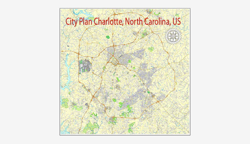 800x463 Charlotte, North Carolina, Us, Printable City Plan Map Adobe