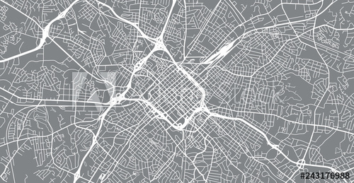 500x259 Urban Vector City Map Of Charlotte, North Carolina, United States