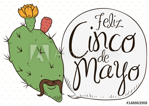 500x355 Cute Nopal Bloomed With Charro Face Celebrating Cinco De Mayo