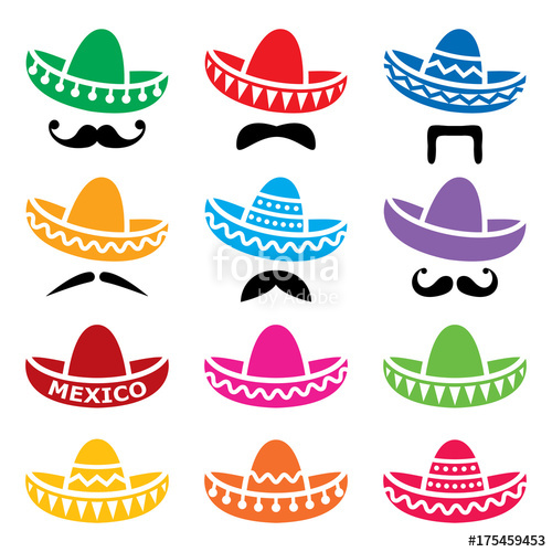500x500 Mexican Sombrero Hat With Moustache Or Mustache Vector Icons Set