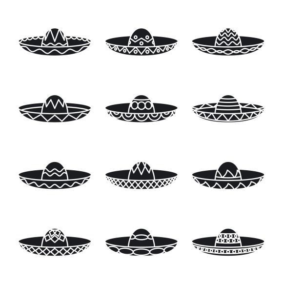 580x580 Vector Set Of Mexican Sombrero Hat