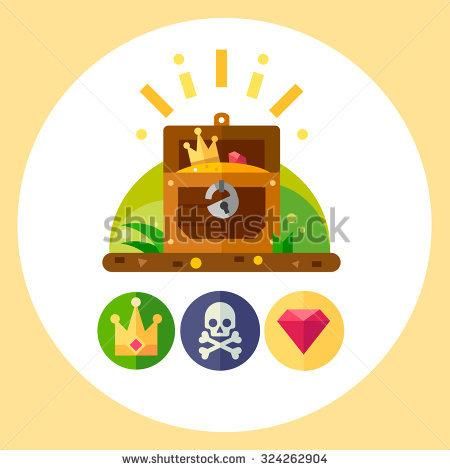 450x470 Pirate Treasure Vector Illustration Set Treasure Chest, Gold