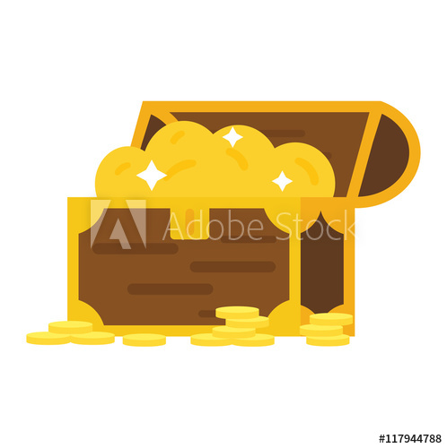 498x500 Vintage Wooden Treasure Chest With Golden Coin Vector Illustration