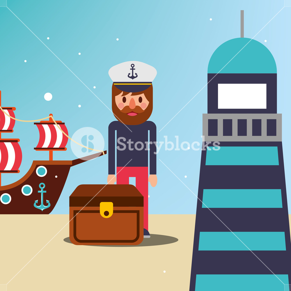 1000x1000 Nautical Maritime Design Treasure Chest Pirate Lighthouse Sand