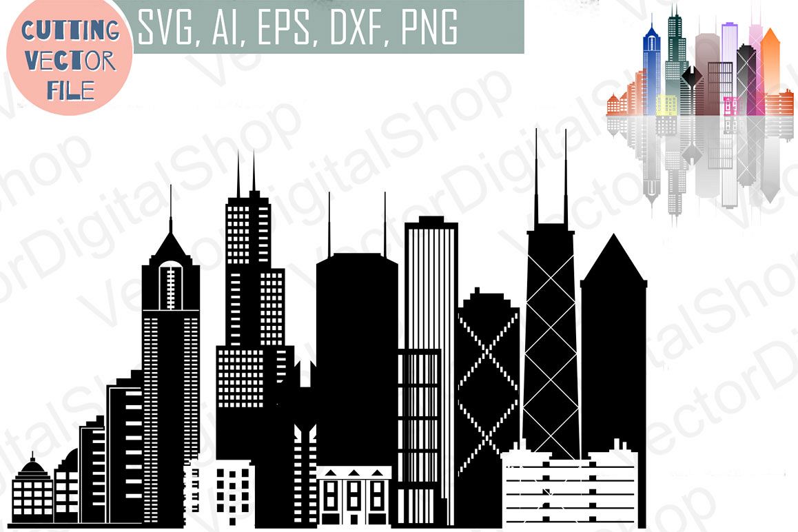1158x772 Chicago Vector, Illinois Skyline Usa City, Png, Dwg