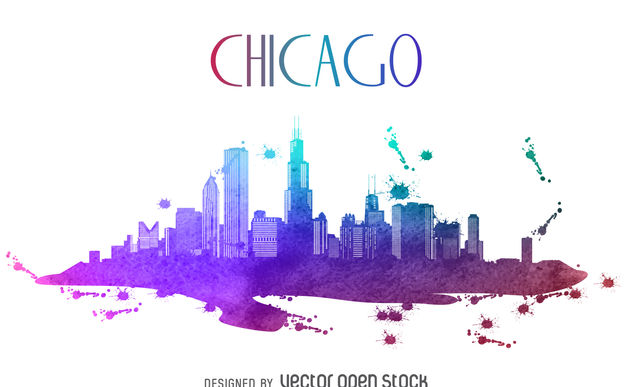 632x387 Chicago Watercolor Skyline Silhouette Free Vector Download