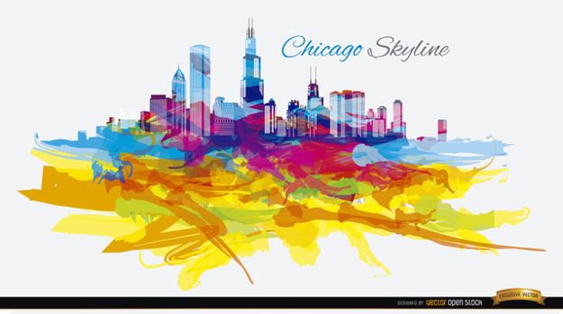 625x349 Chicago Skyline Colorful Vector Free Download