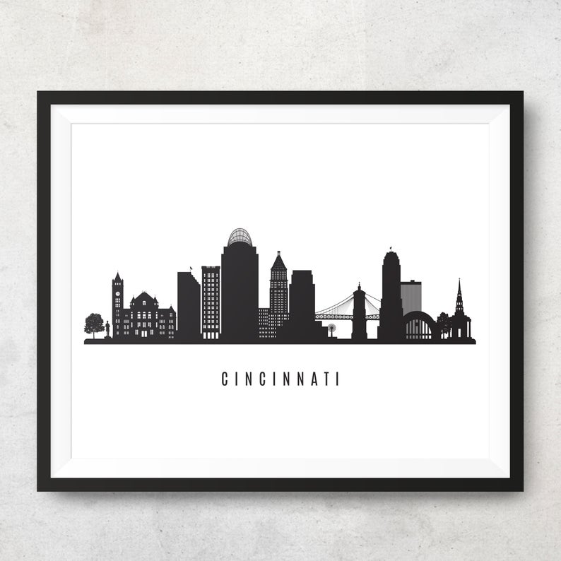 794x794 Cincinnati Skyline Printable Black White Wall Art Etsy
