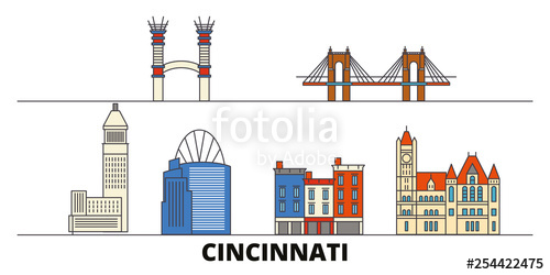 500x250 United States, Cincinnati Flat Landmarks Vector Illustration