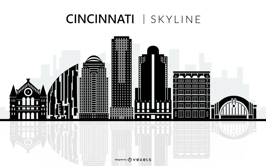 900x562 Cincinnati Black Skyline Silhouette