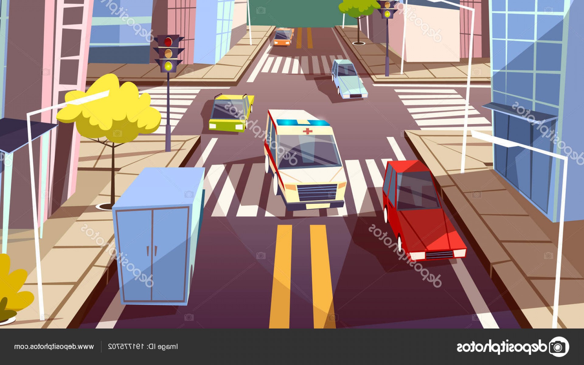 1920x1200 Stock Illustration City Street Cars Vector Cartoon Handandbeak