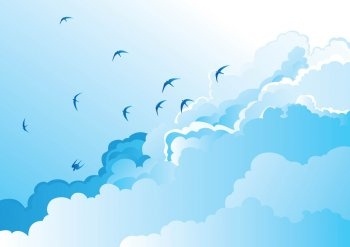 350x247 Birds In The Sky Vector, Blue Sky Vector, Clear Cloud Vector, Bird