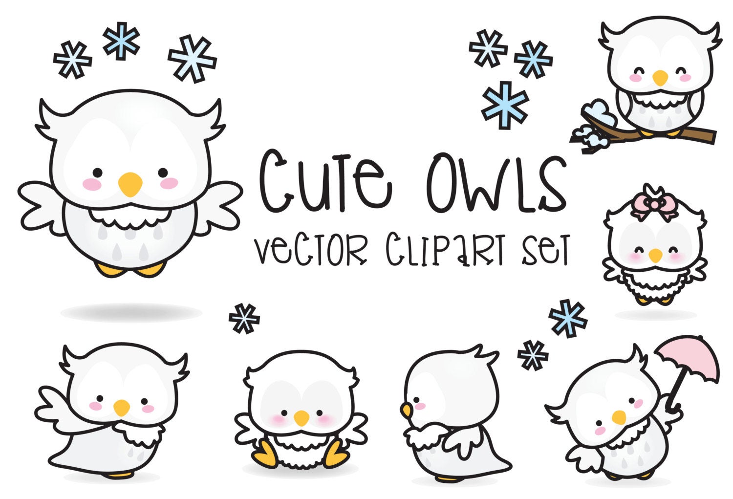 1500x1021 Premium Vector Clipart Kawaii Owls Cute Owls Clipart Set Etsy