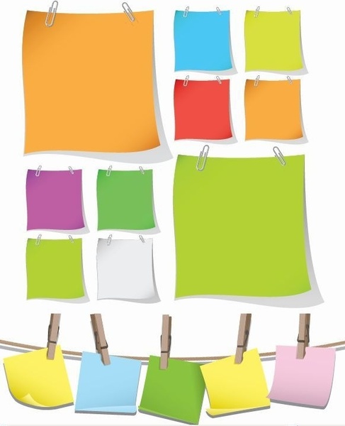 487x600 Blank Colorful Papers With Clip Vector Graphic Free Vector