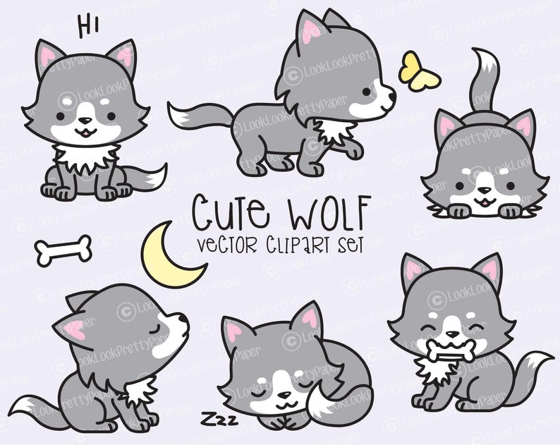 794x631 Premium Vector Clipart Kawaii Wolf Cute Wolves Clipart Set Etsy