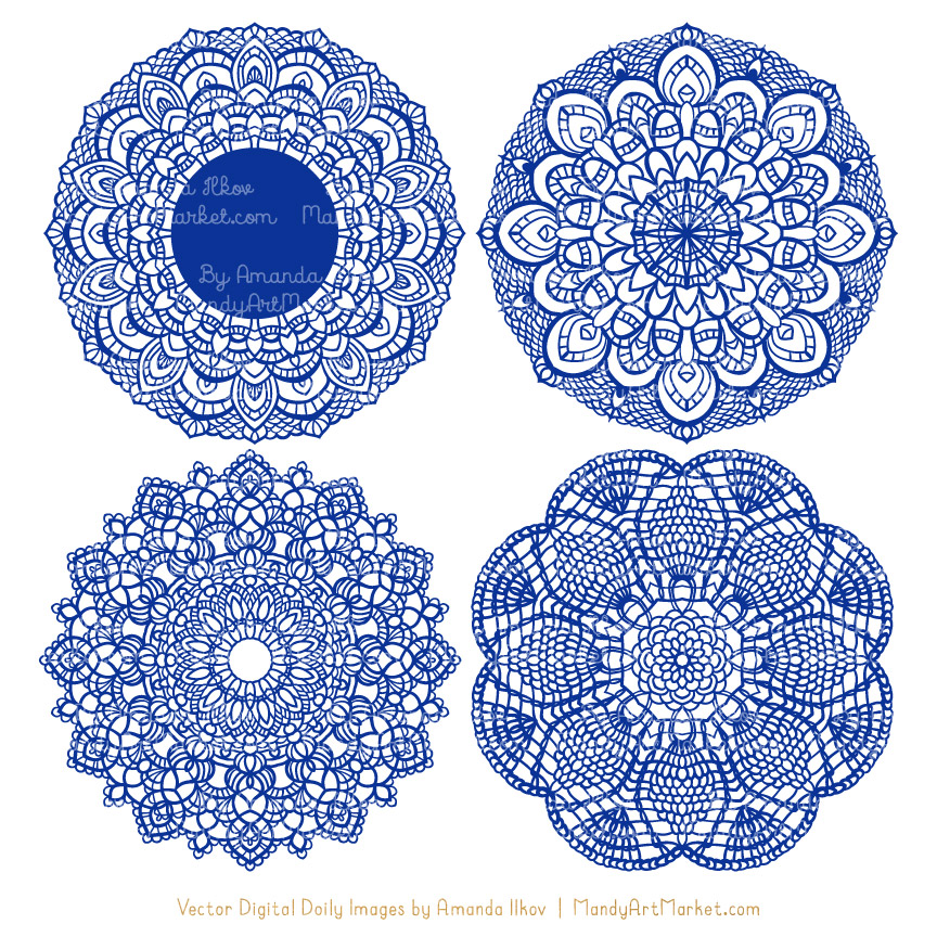 864x864 Royal Blue Round Lace Doily Vectors