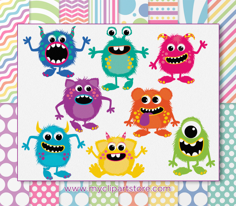 768x672 Fluffy Monsters Clipart Combo Premium Vector Clipart