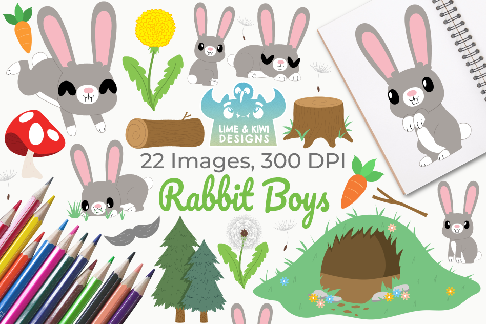 948x632 Rabbit Boys Clipart, Instant Download Vector Art