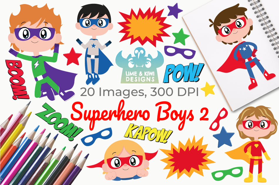 950x632 Superhero Boys Clipart, Instant Download Vector Art
