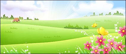 425x183 Grass With Flower And Butterfly Vector Landscape Free Vector Free