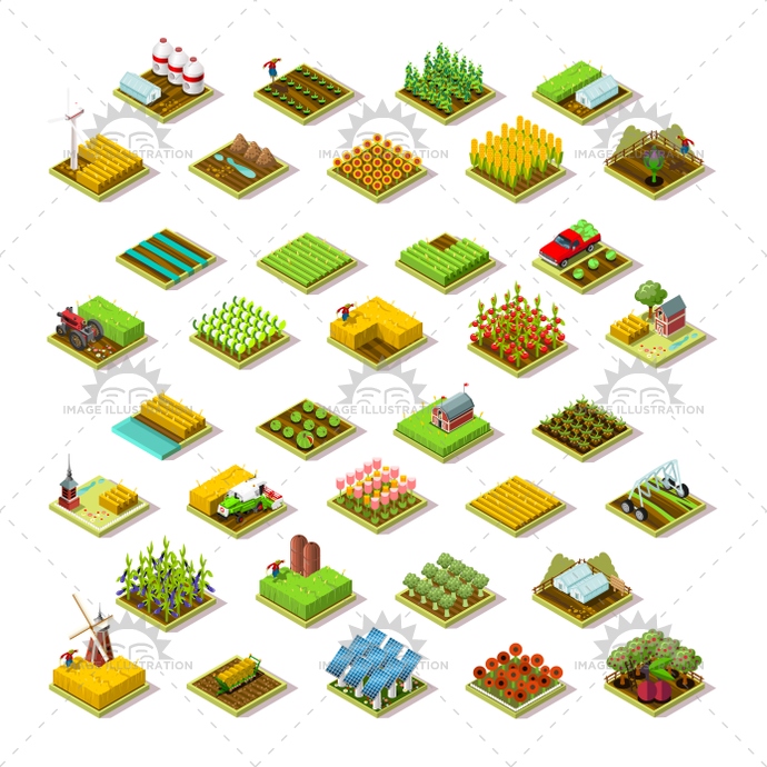 690x690 Isometric Farm Building Icon Collection Vector Illustration