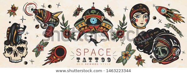 600x237 Vector Gun Space Old School Tattoo Vector Collection Best