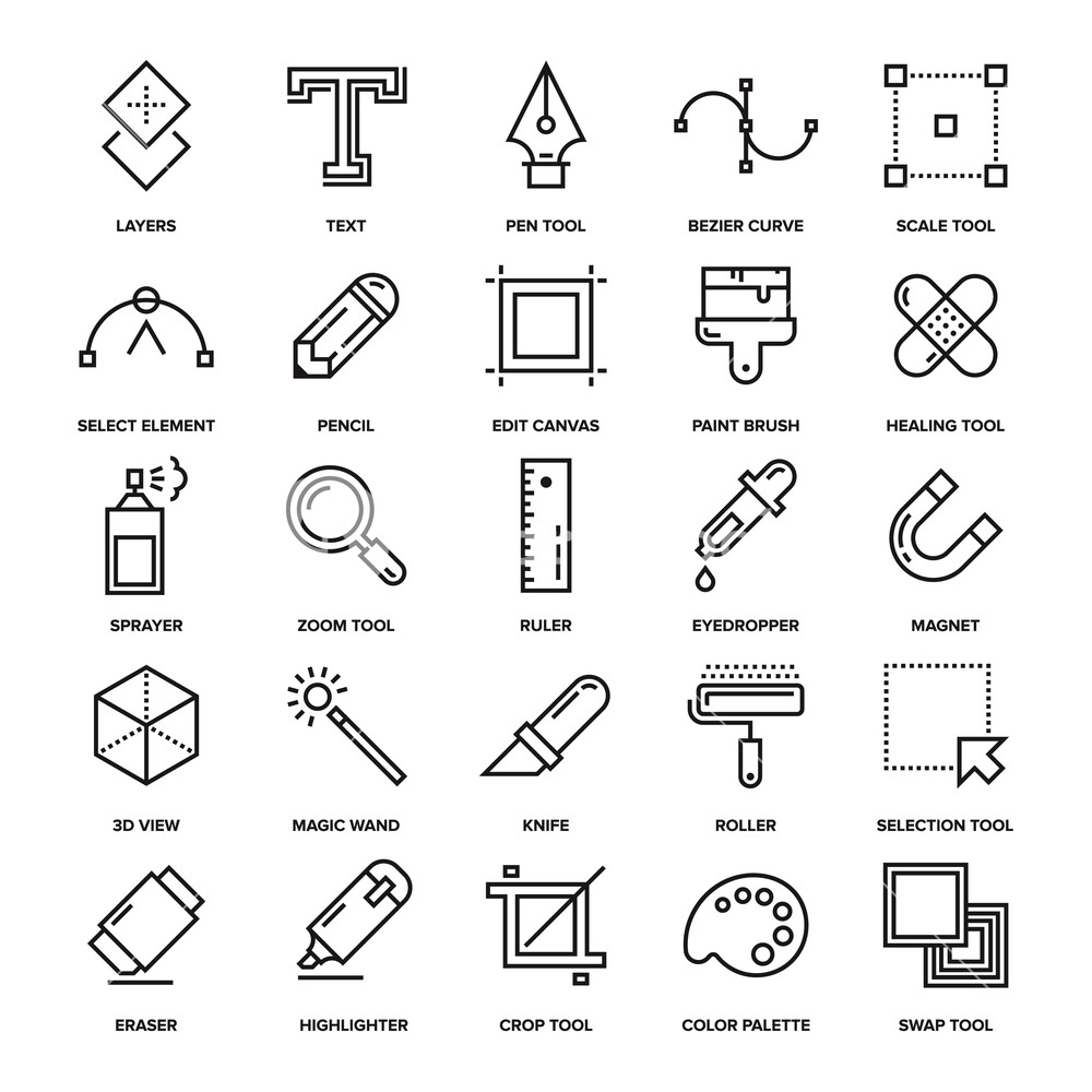 1000x1000 Abstract Vector Collection Of Line Design Tools Icons Elements
