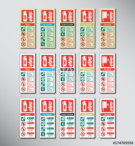 464x500 Set Of Fire Extinguisher Color Codes Emergency Sign Illustration