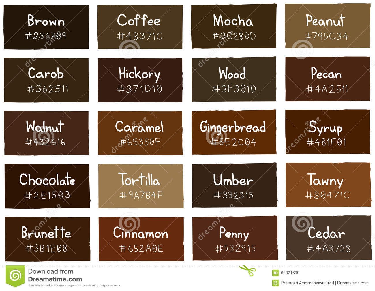 1300x1009 Brown Tone Color Shade Background With Code And Name Stock Vector