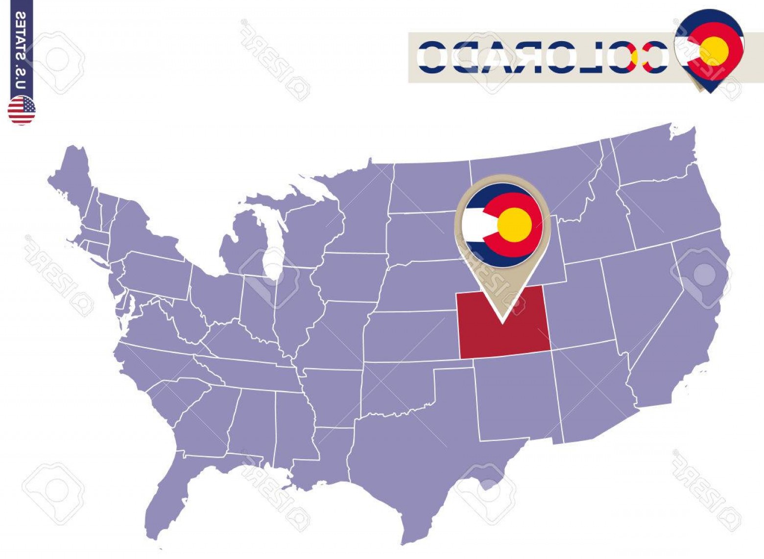 1560x1142 Photostock Vector Colorado State On Usa Map Colorado Flag And Map