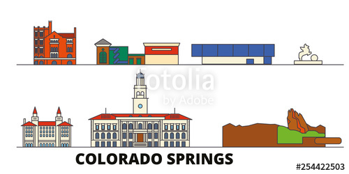 500x250 United States, Colorado Springs Flat Landmarks Vector Illustration