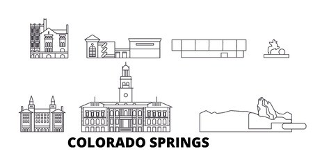 450x225 United States, Colorado Springs Line Travel Skyline Set United