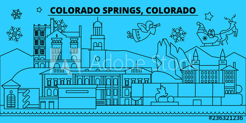 500x250 United States, Colorado Springs Winter Holidays Skyline Merry