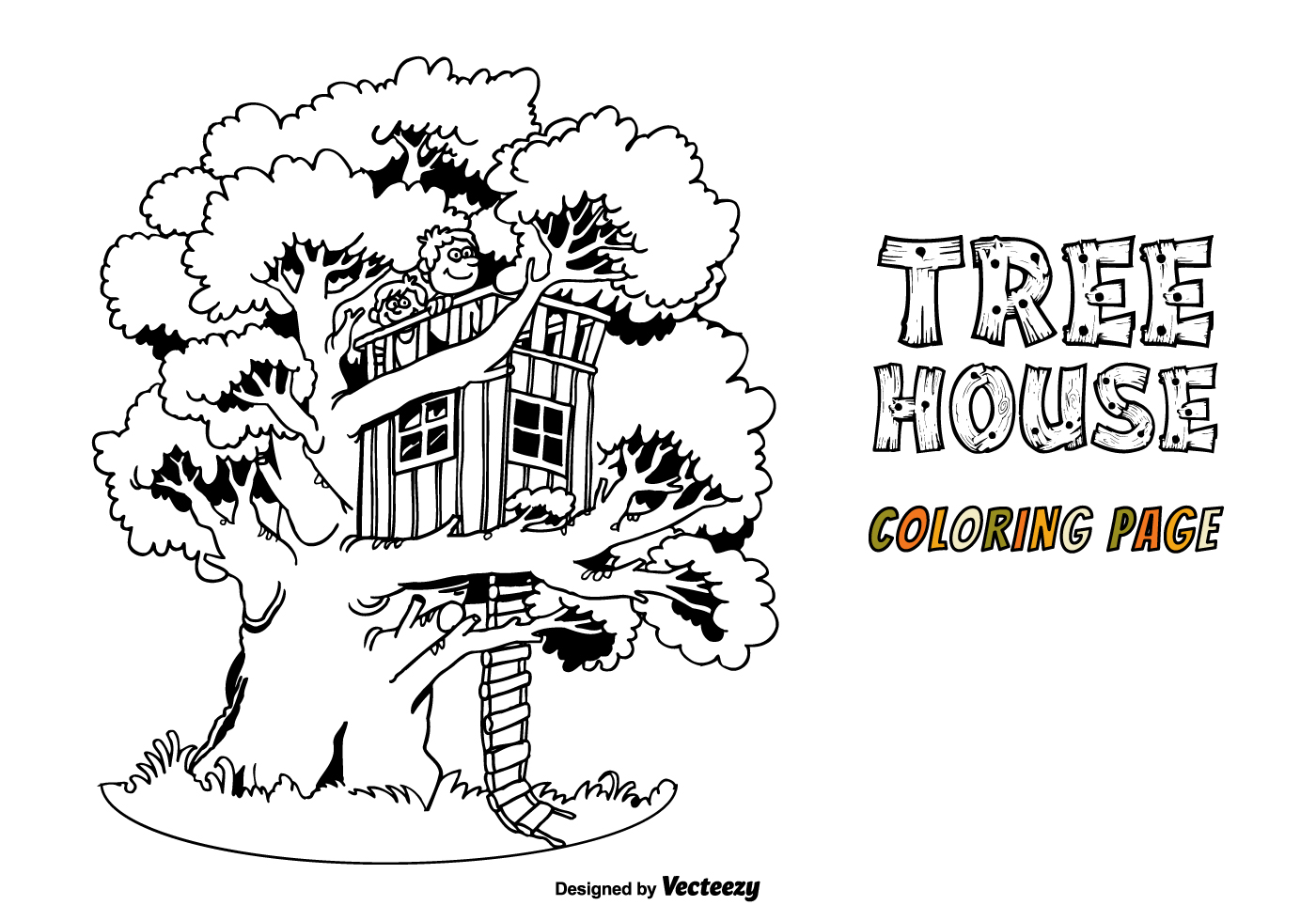 1400x980 Free Tree House Vector Coloring Page