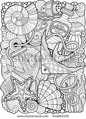 339x470 Vector Coloring Book For Adult Summers Sea Adult Coloring