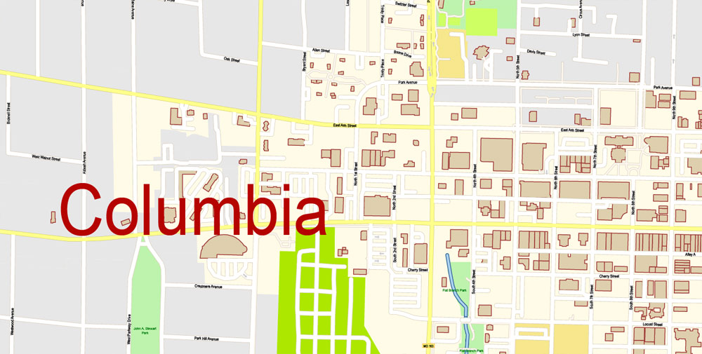 1000x505 Columbia Jefferson City Missouri Map Vector Exact City Plan