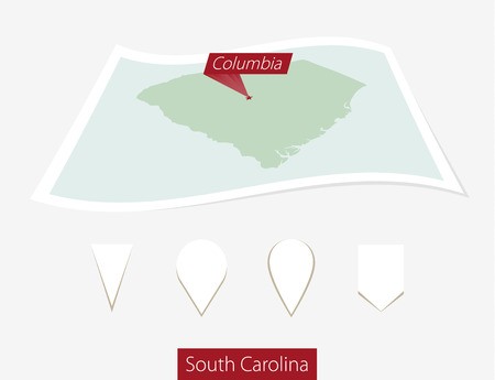450x345 Curved Paper Map Of South Carolina State With Capital Columbia