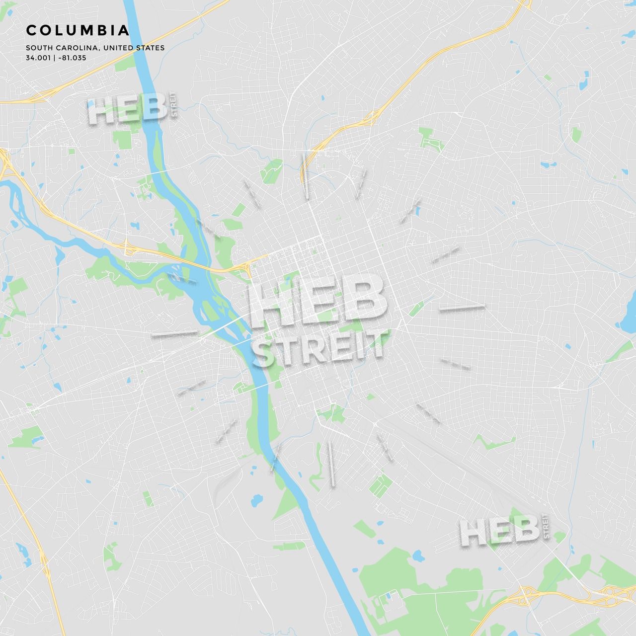 1280x1280 Printable Street Map Of Columbia, South Carolina Maps Map