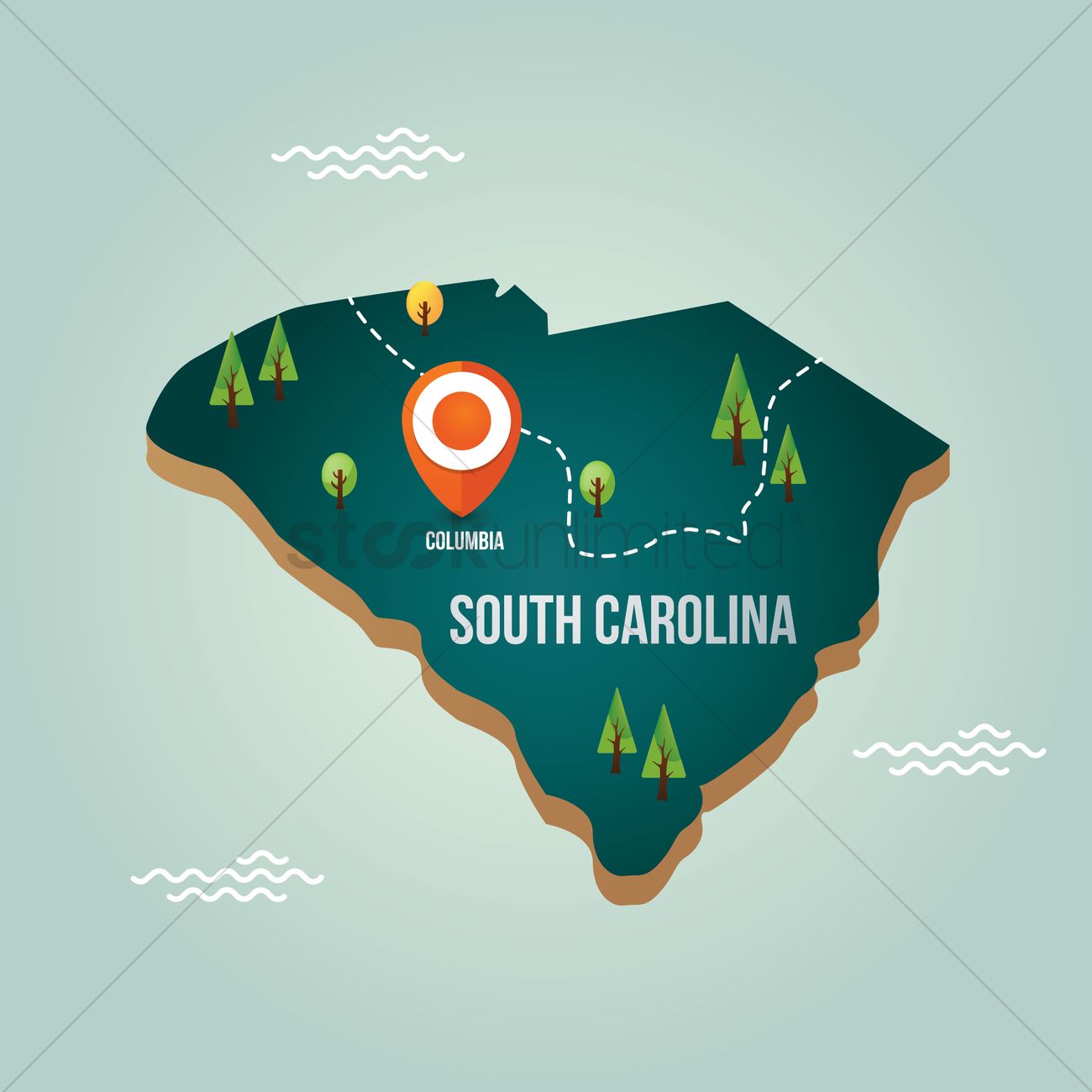 1300x1300 South Carolina Map With Capital City Vector Image