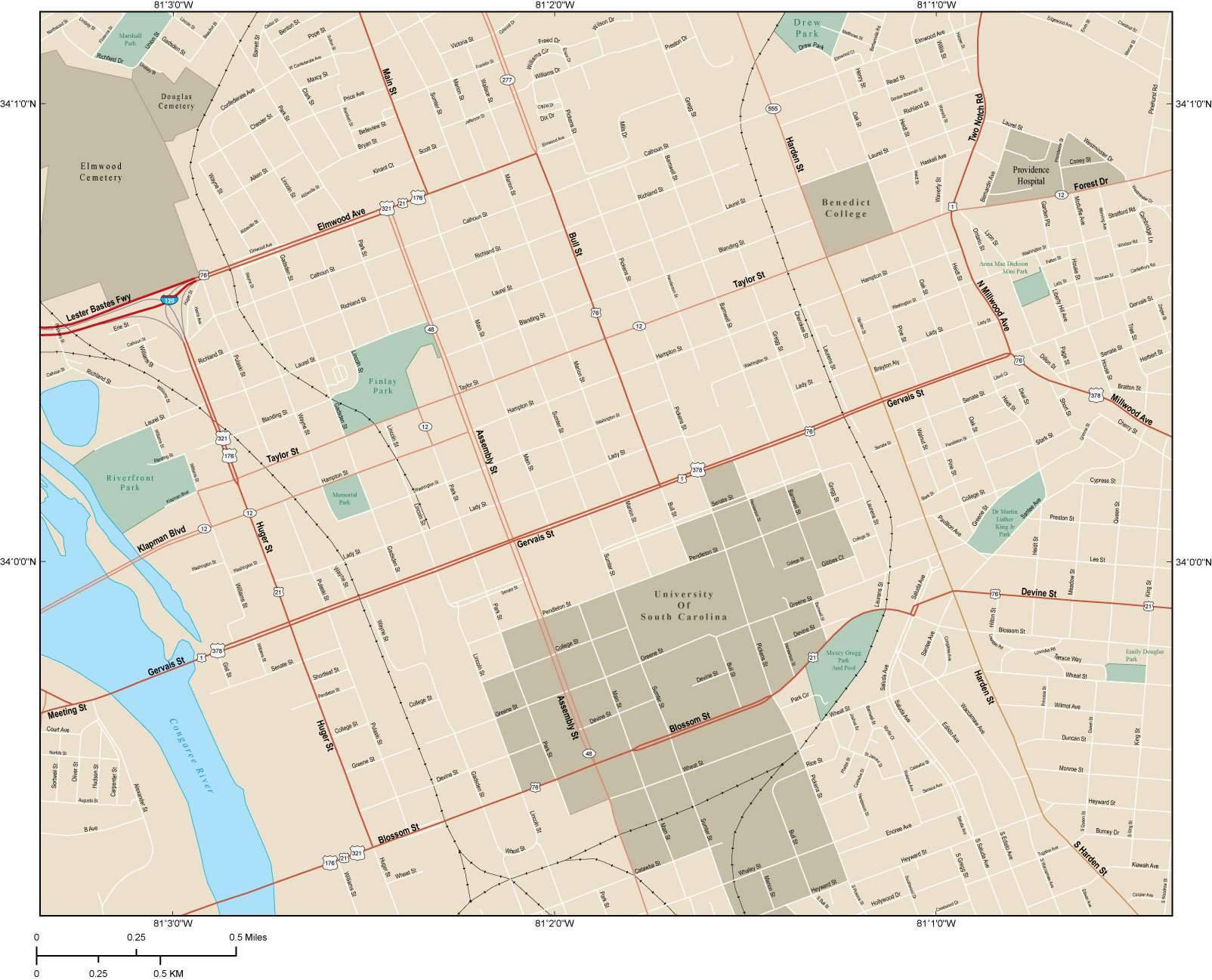 1604x1297 Columbia Map With Local Streets In Adobe Illustrator Vector Format