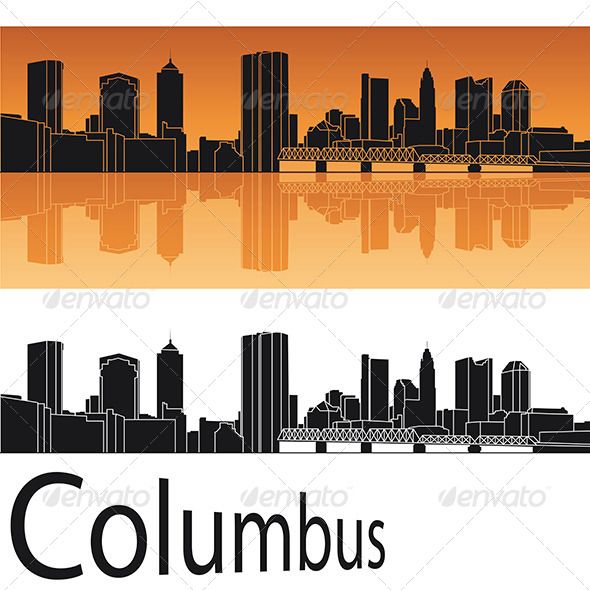 590x590 Columbus Skyline In Orange Background In Editable Vector