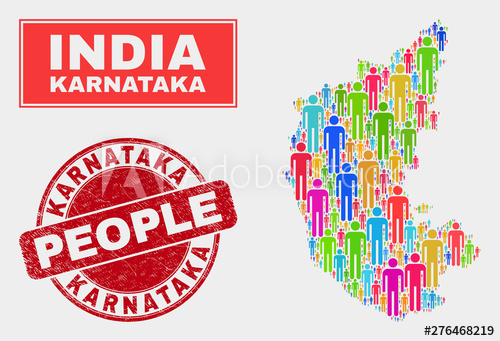 500x341 Demographic Karnataka State Map Illustration People Bright Mosaic