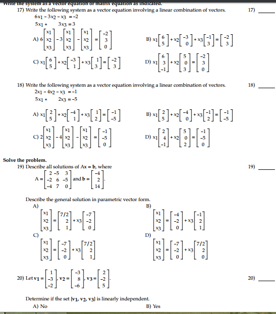548x623 Solved Write The Following System As A Vector Equatio