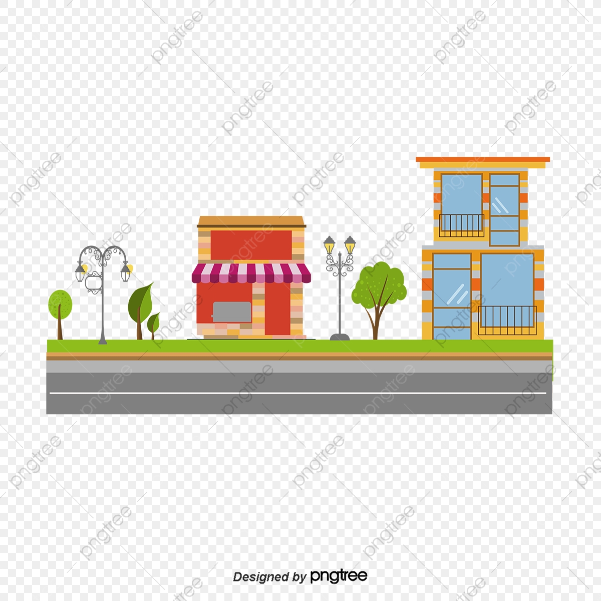 1200x1200 Street Vector Combinations, Vector Architecture, Cartoon Street