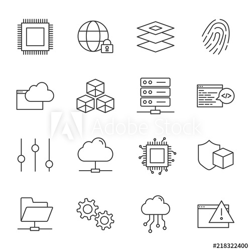 500x500 Computer Science Vector Icons Set, Outline Style