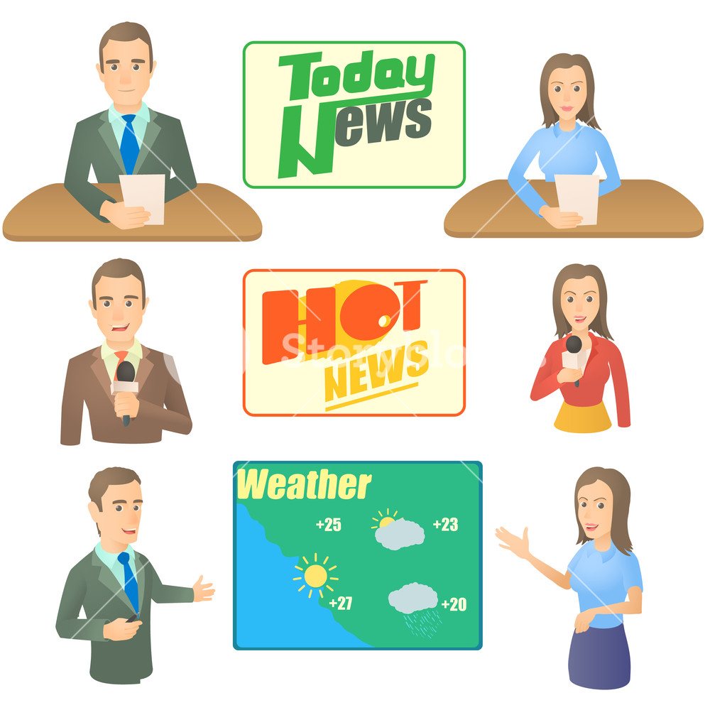 1000x1000 News Presenter Concept Set Cartoon Illustration Of News