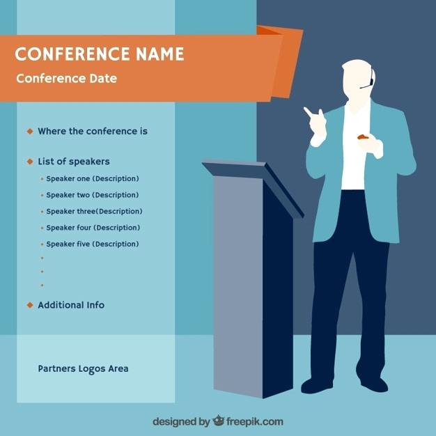 626x626 Conference Poster With A Microphone Free Vector Meeting Template