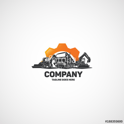 500x500 Vector Construction Heavy Machinery, Truck With Excavators In Gear